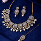 VOJ Gold-Polished Kundan Stone Studded White Necklace With Maang Tikka And Earrings Set - Swadesiicart