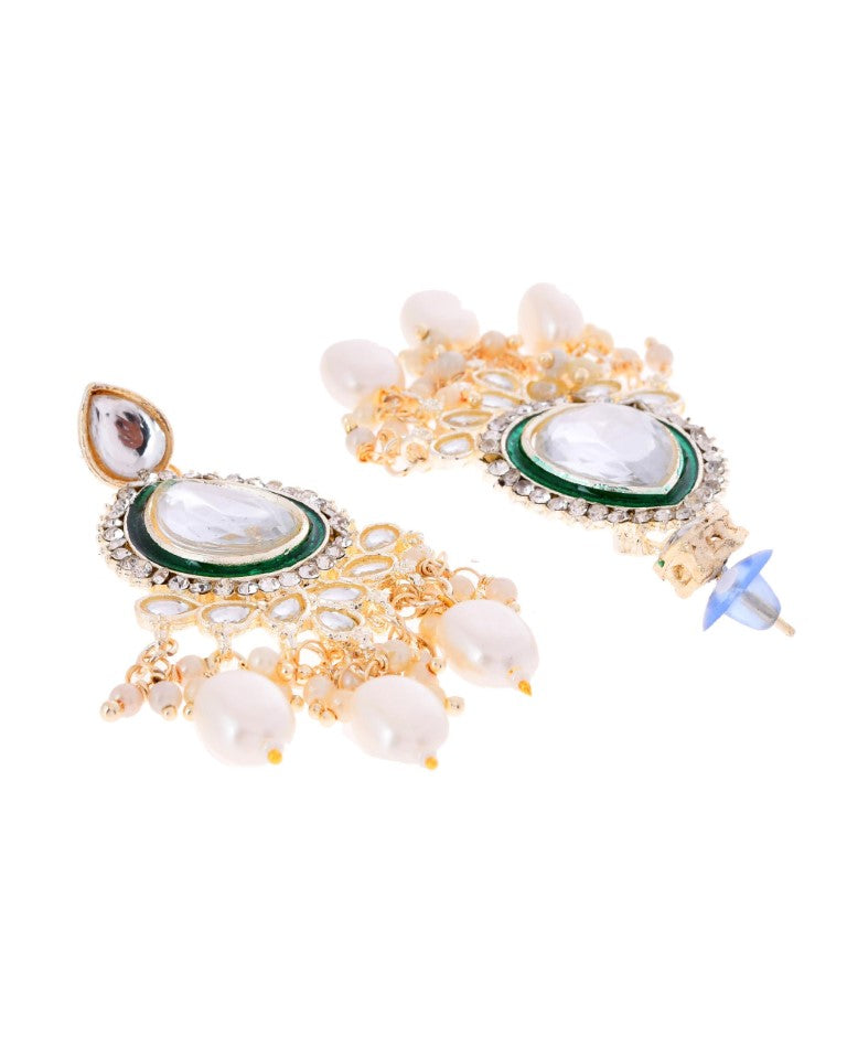 VOJ Gold-Polished White Kundan Stone Studded Choker With Earrings And Maang Tikka Set | Swadesiicart
