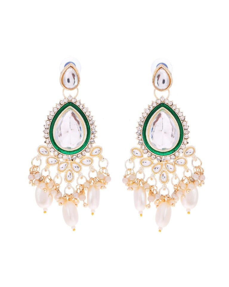 VOJ Gold-Polished White Kundan Stone Studded Choker With Earrings And Maang Tikka Set | Swadesiicart