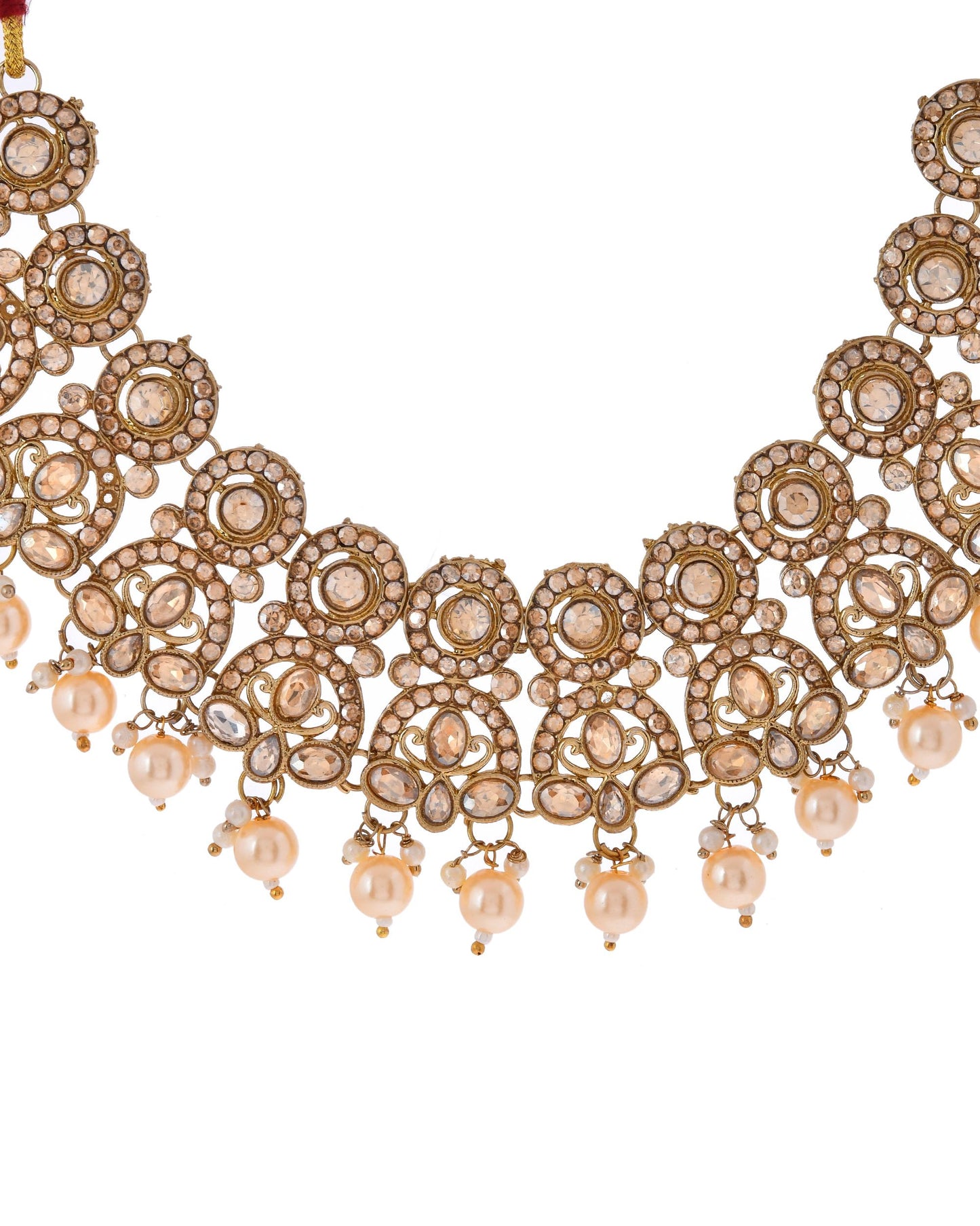 VOJ Gold-Polished Stone Studded Designer Choker With Earrings And Maang Tikka Set | Swadesiicart