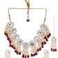 VOJ Kundan Stone And Maroon Beaded Studded Gold-Polished Jewellery Set - Swadesiicart