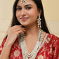 VOJ Pearl And Kundan Studded Long Necklace With Earrings And Maang Tikka Set - Swadesiicart