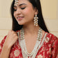 VOJ Pearl And Kundan Studded Long Necklace With Earrings And Maang Tikka Set - Swadesiicart