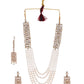 VOJ Pearl And Kundan Studded Long Necklace With Earrings And Maang Tikka Set - Swadesiicart
