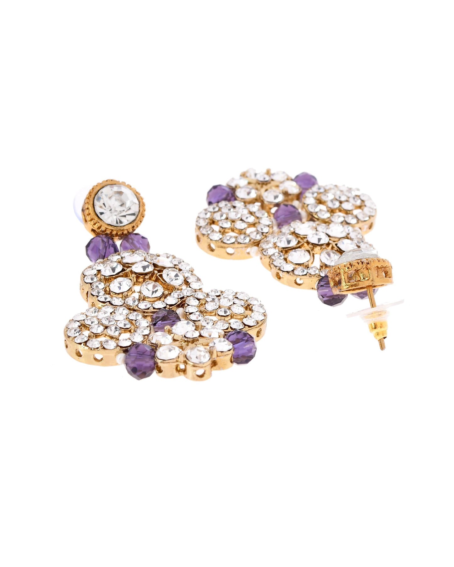 VOJ Purple Beaded With Stone Studded Long Jewellery Set - Swadesiicart