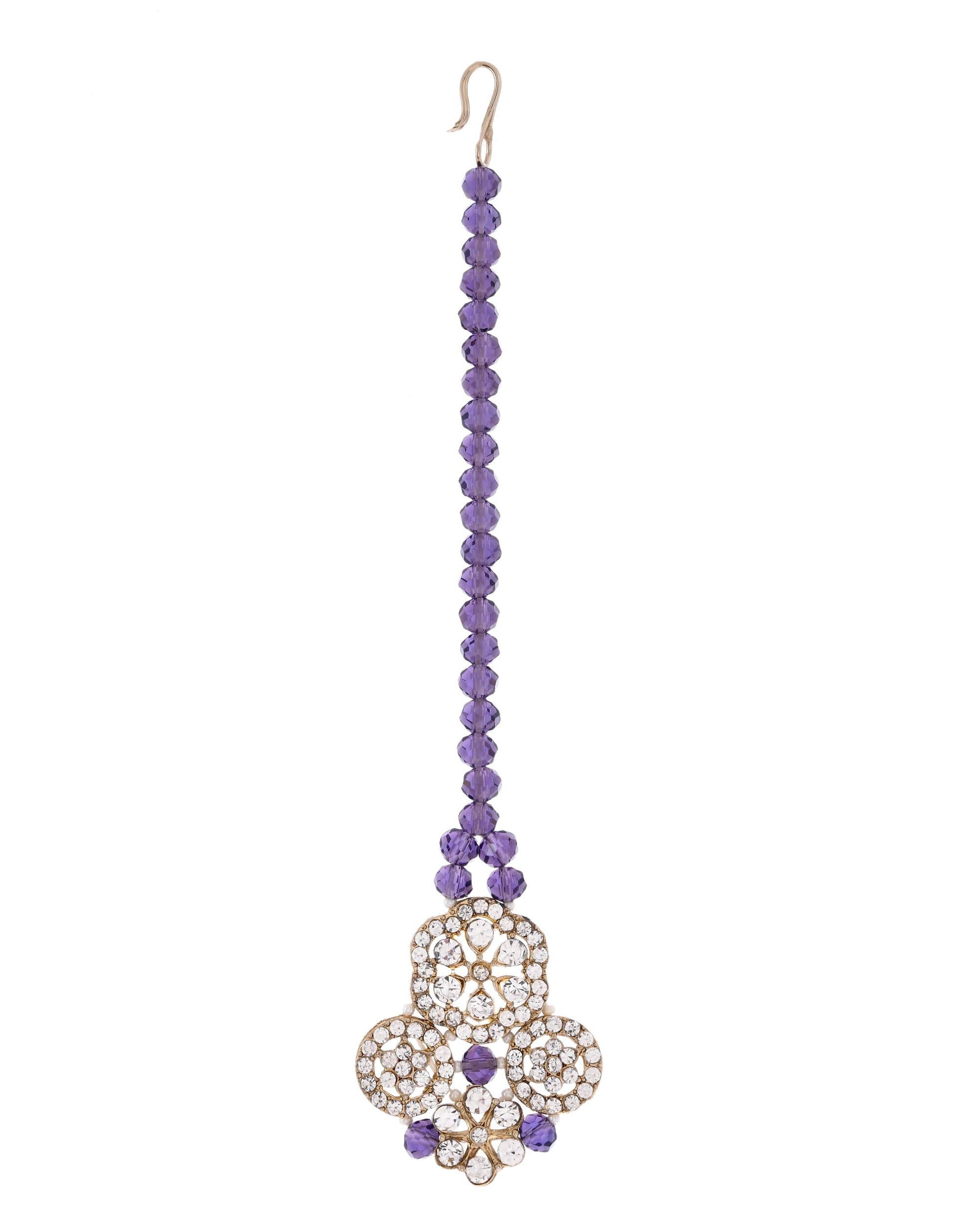VOJ Purple Beaded With Stone Studded Long Jewellery Set - Swadesiicart