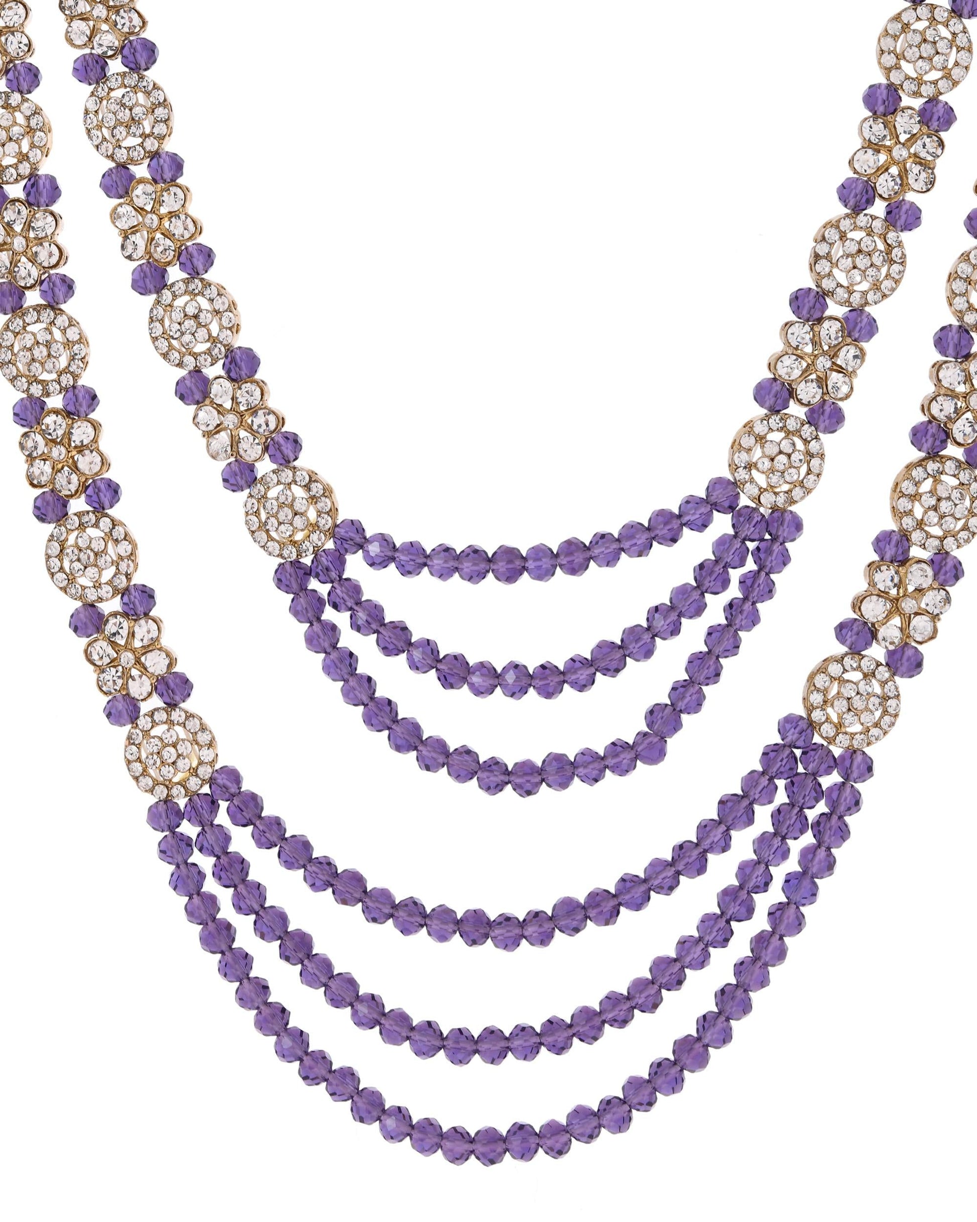 VOJ Purple Beaded With Stone Studded Long Jewellery Set - Swadesiicart