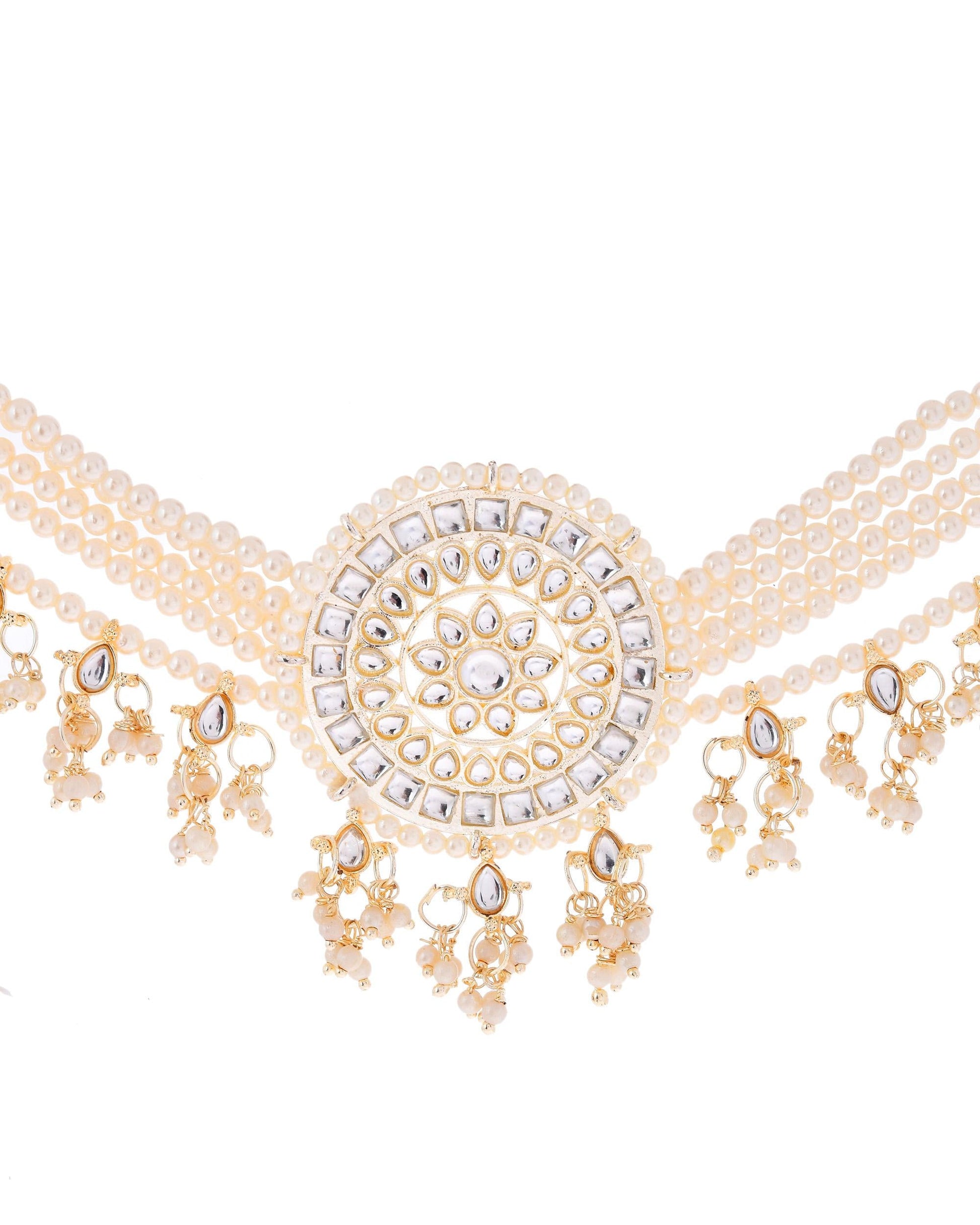 VOJ Gold-Polished Kundan Studded Choker Jewellery Set - Swadesiicart