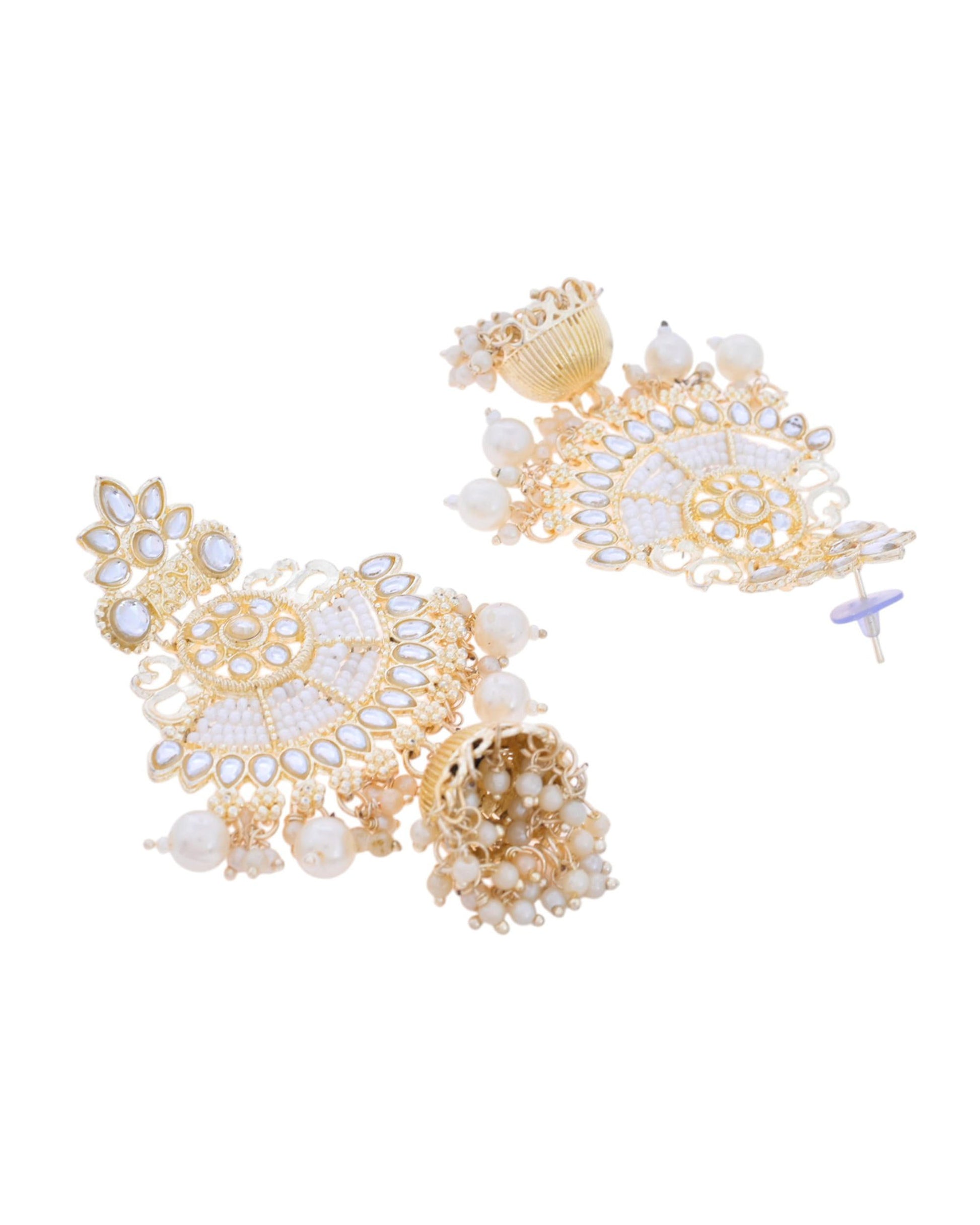 VOJ Gold-Polished Kundan Studded Earrings with Maang Tikka - Swadesiicart