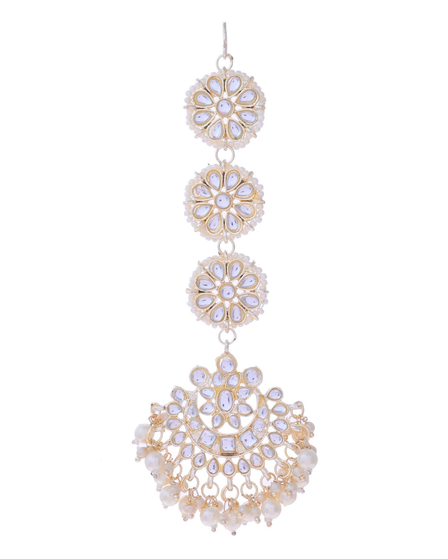 VOJ Gold-Polished Kundan Studded Earrings with Maang Tikka - Swadesiicart