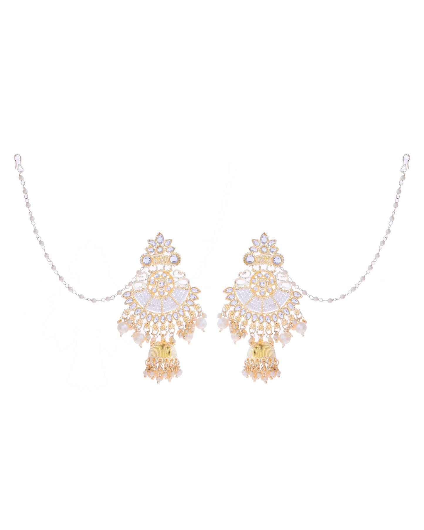 VOJ Gold-Polished Kundan Studded Earrings with Maang Tikka - Swadesiicart