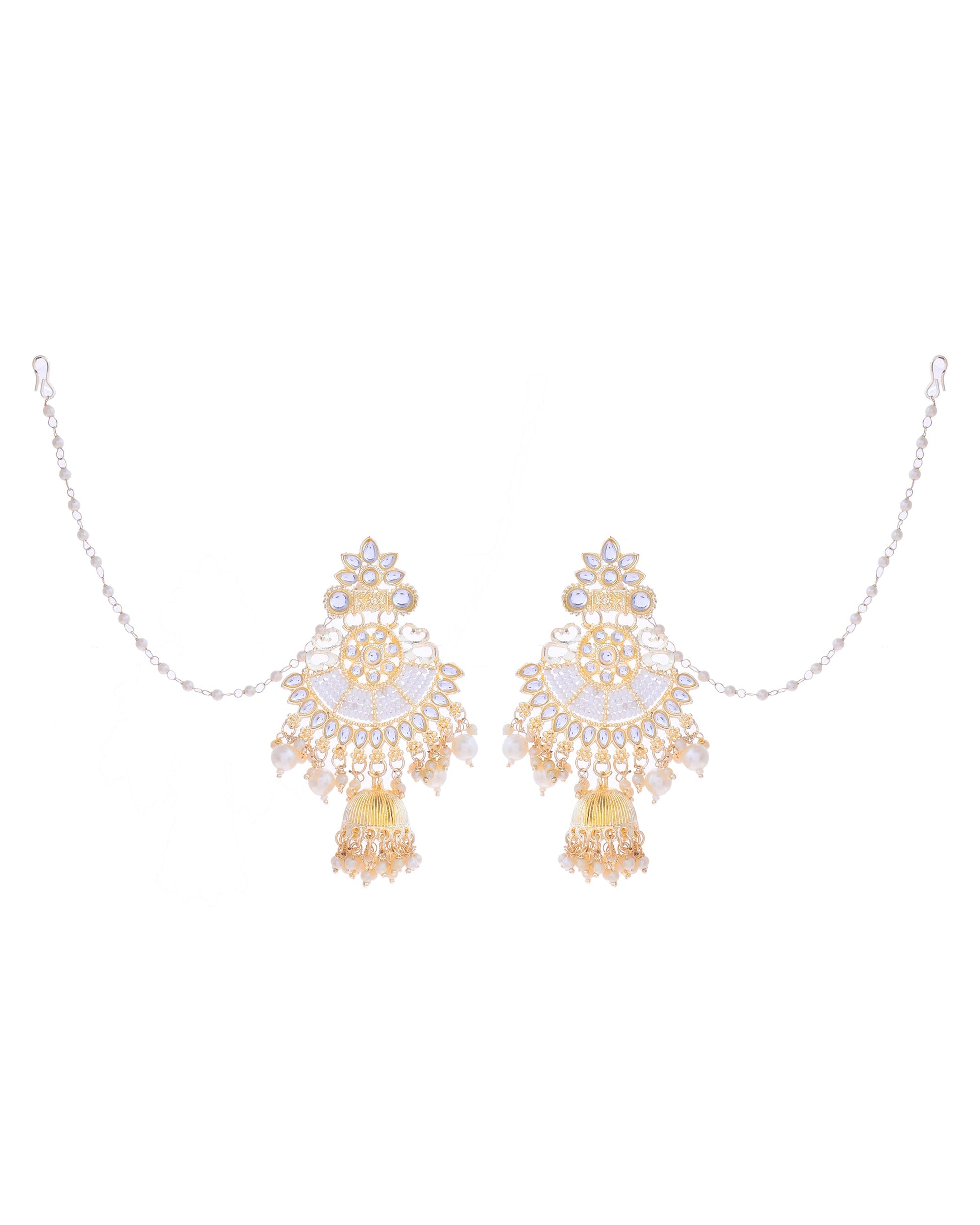 VOJ Gold-Polished Kundan Studded Earrings with Maang Tikka - Swadesiicart