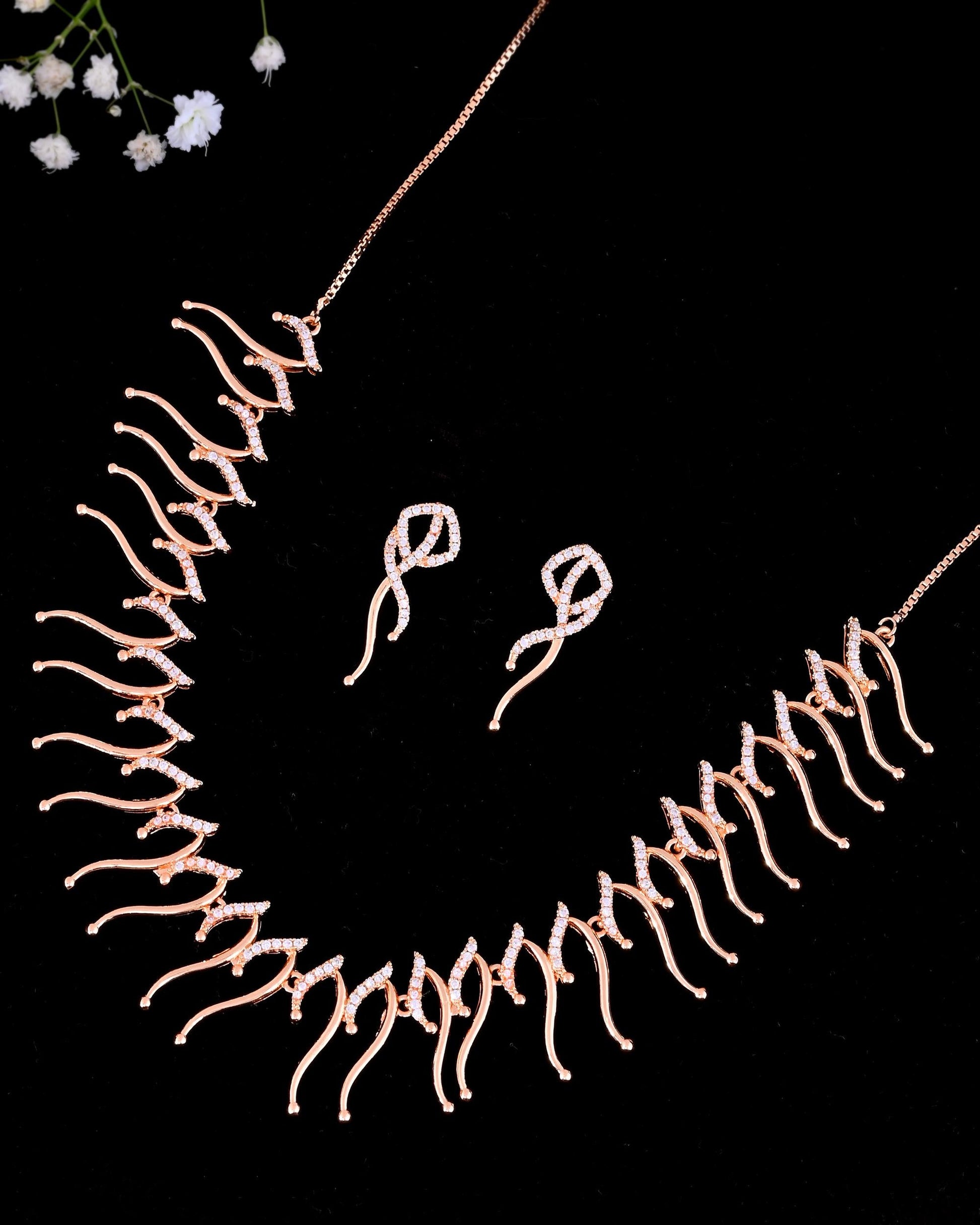 VOJ Ad Stone Studded Designer Gold-Polished Jewellery Set - Swadesiicart
