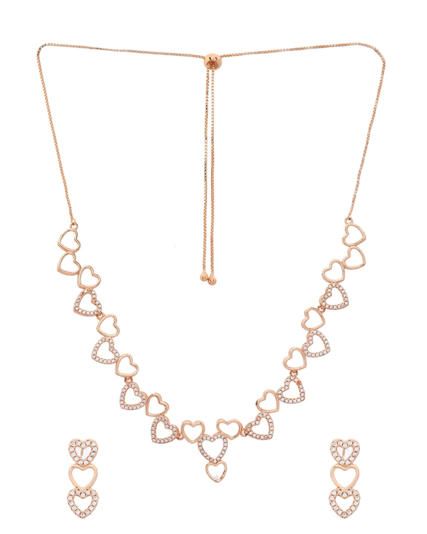 VOJ Ad Stone Studded Heart Shaped Designer Gold-Polished Jewellery Set - Swadesiicart