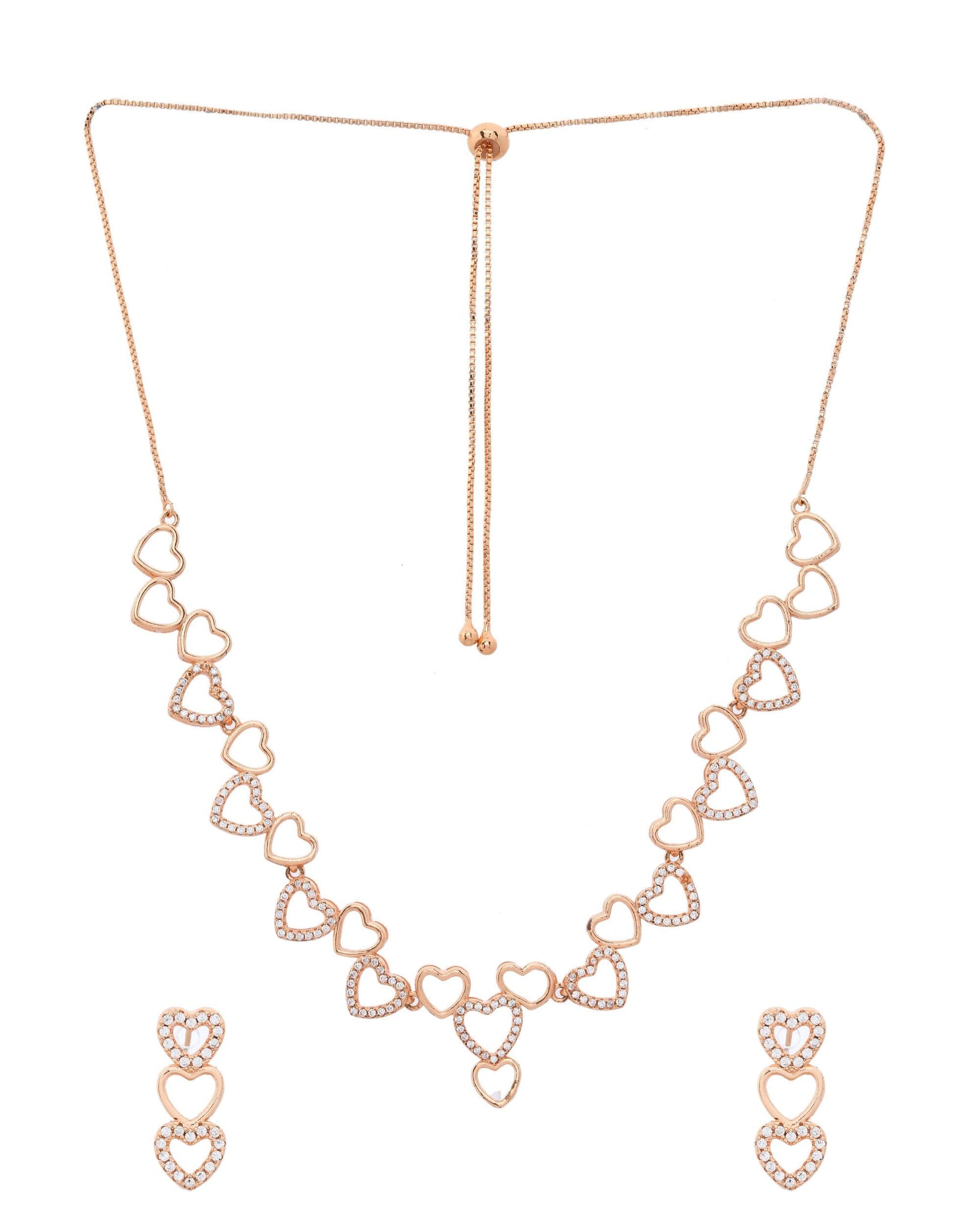 VOJ Ad Stone Studded Heart Shaped Designer Gold-Polished Jewellery Set - Swadesiicart