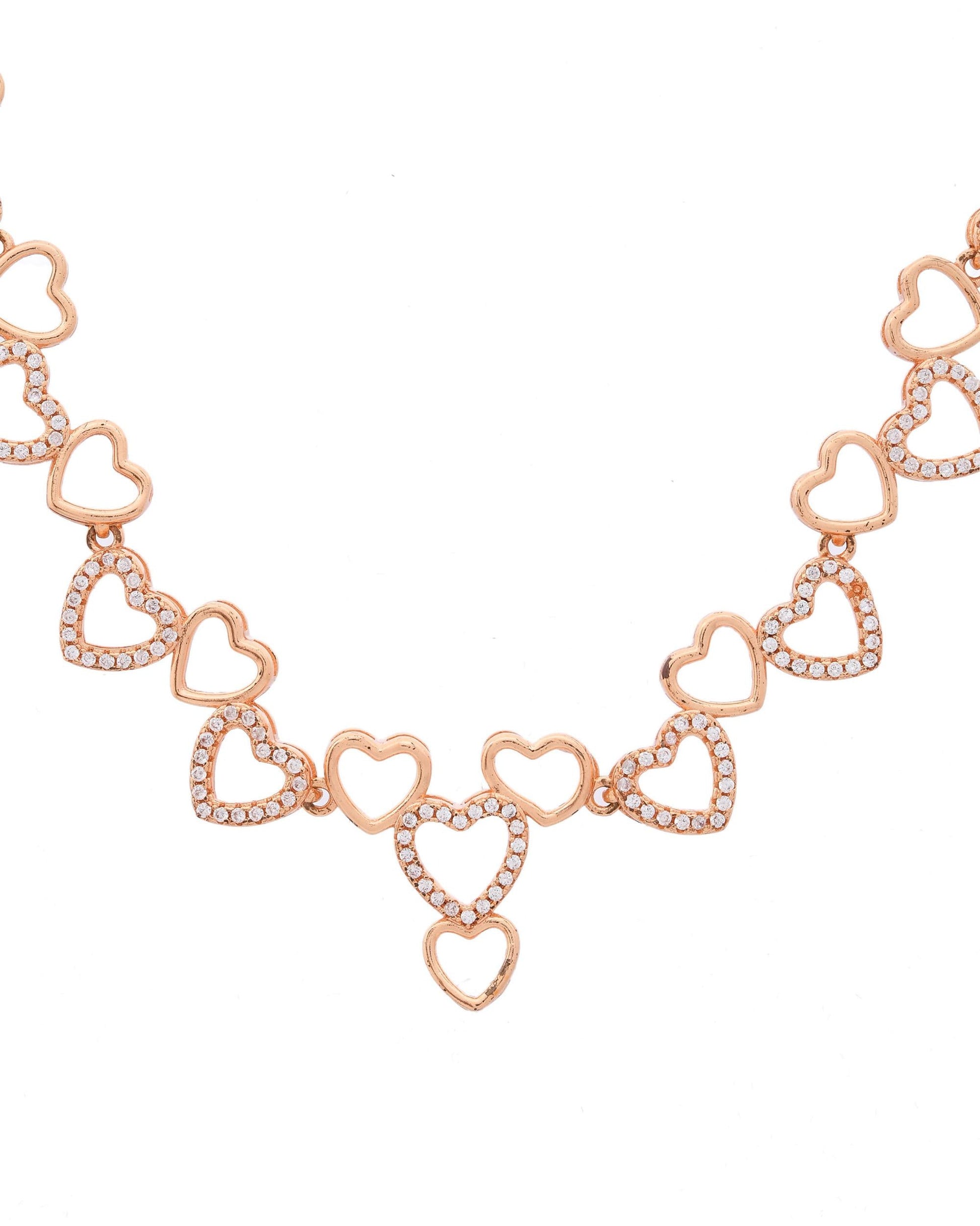 VOJ Ad Stone Studded Heart Shaped Designer Gold-Polished Jewellery Set - Swadesiicart
