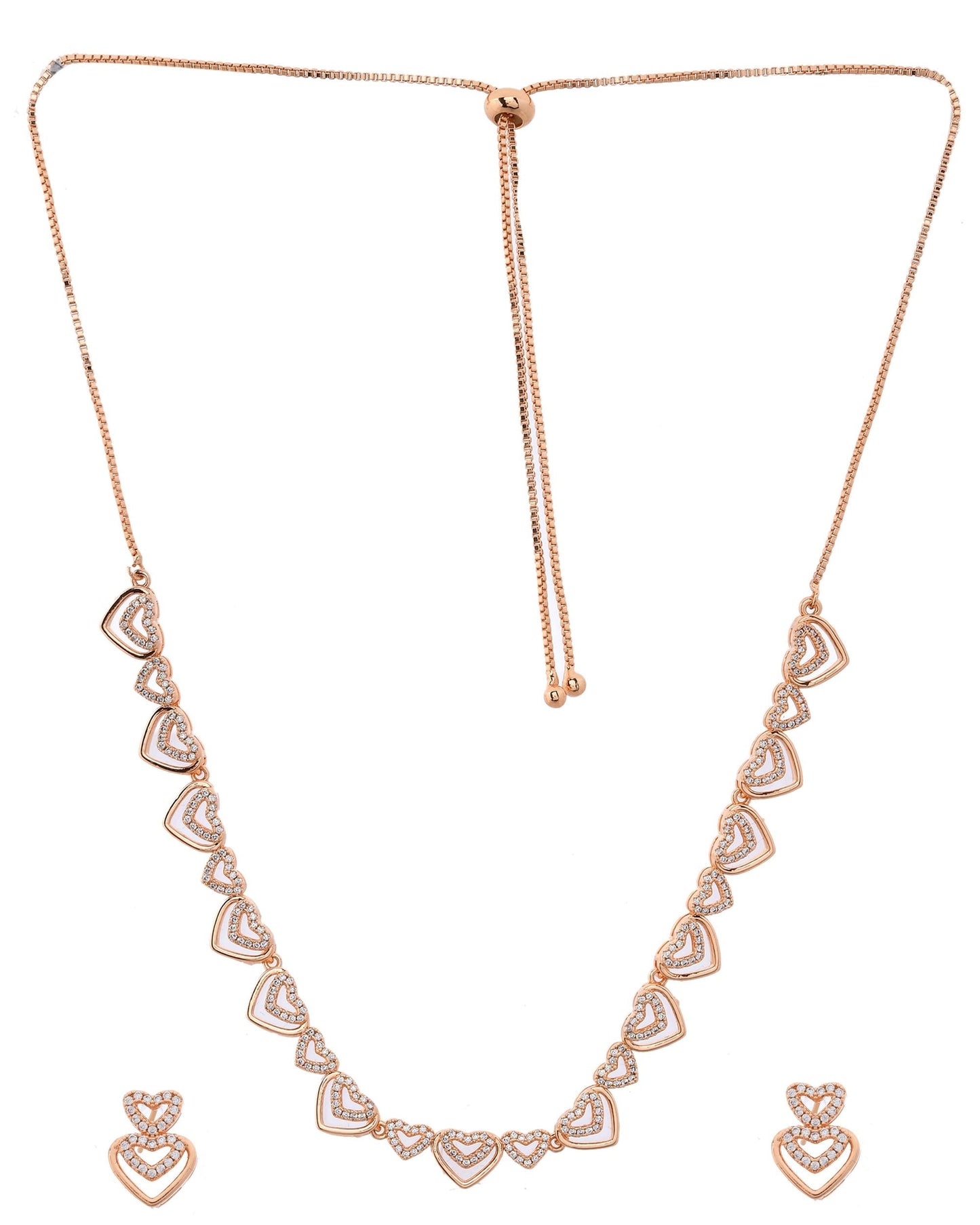 VOJ Gold-Polished Ad Stone Studded Heart Shaped Jewellery Set - Swadesiicart