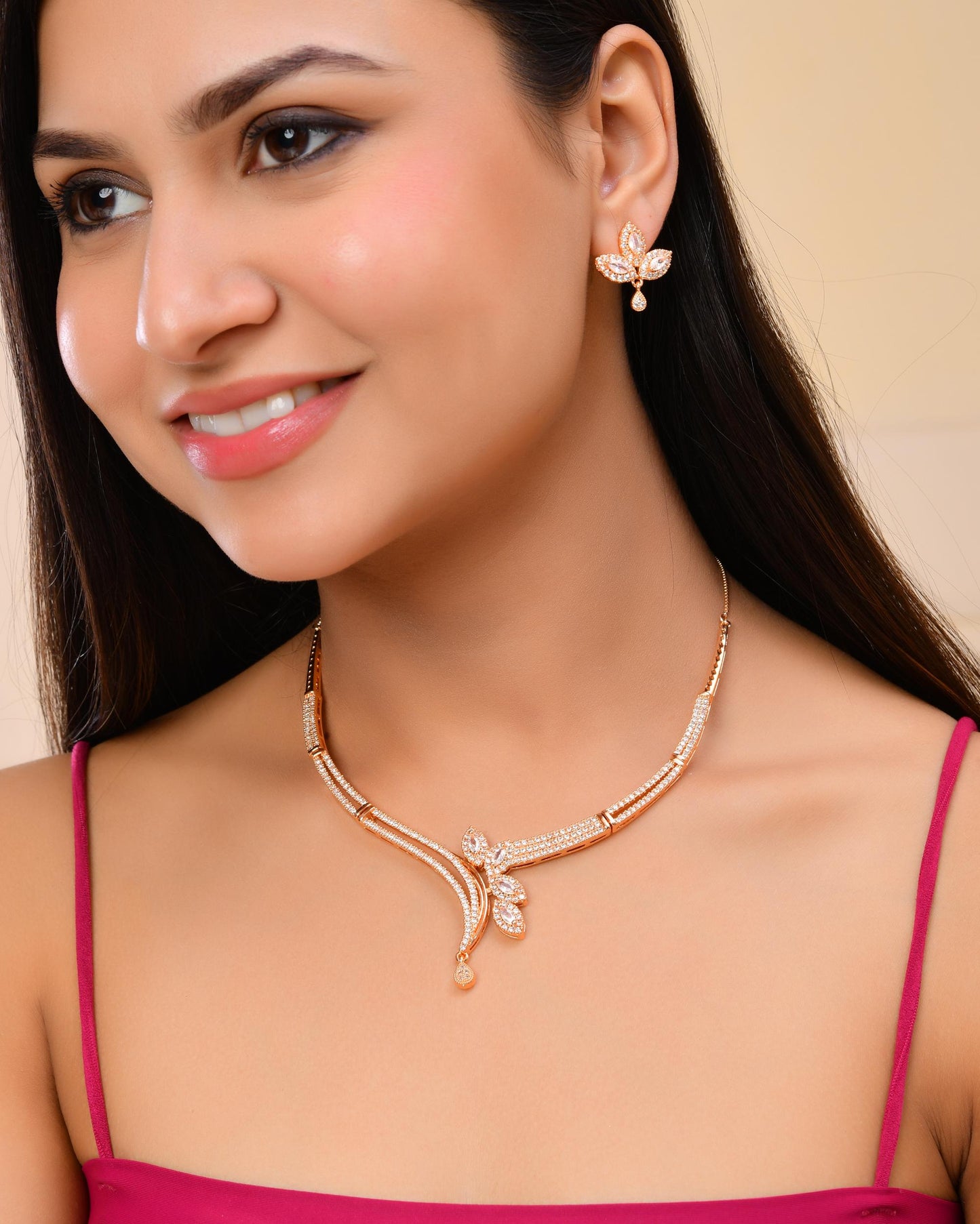 VOJ Gold-Polished Designer Ad Studded Jewellery Set - Swadesiicart