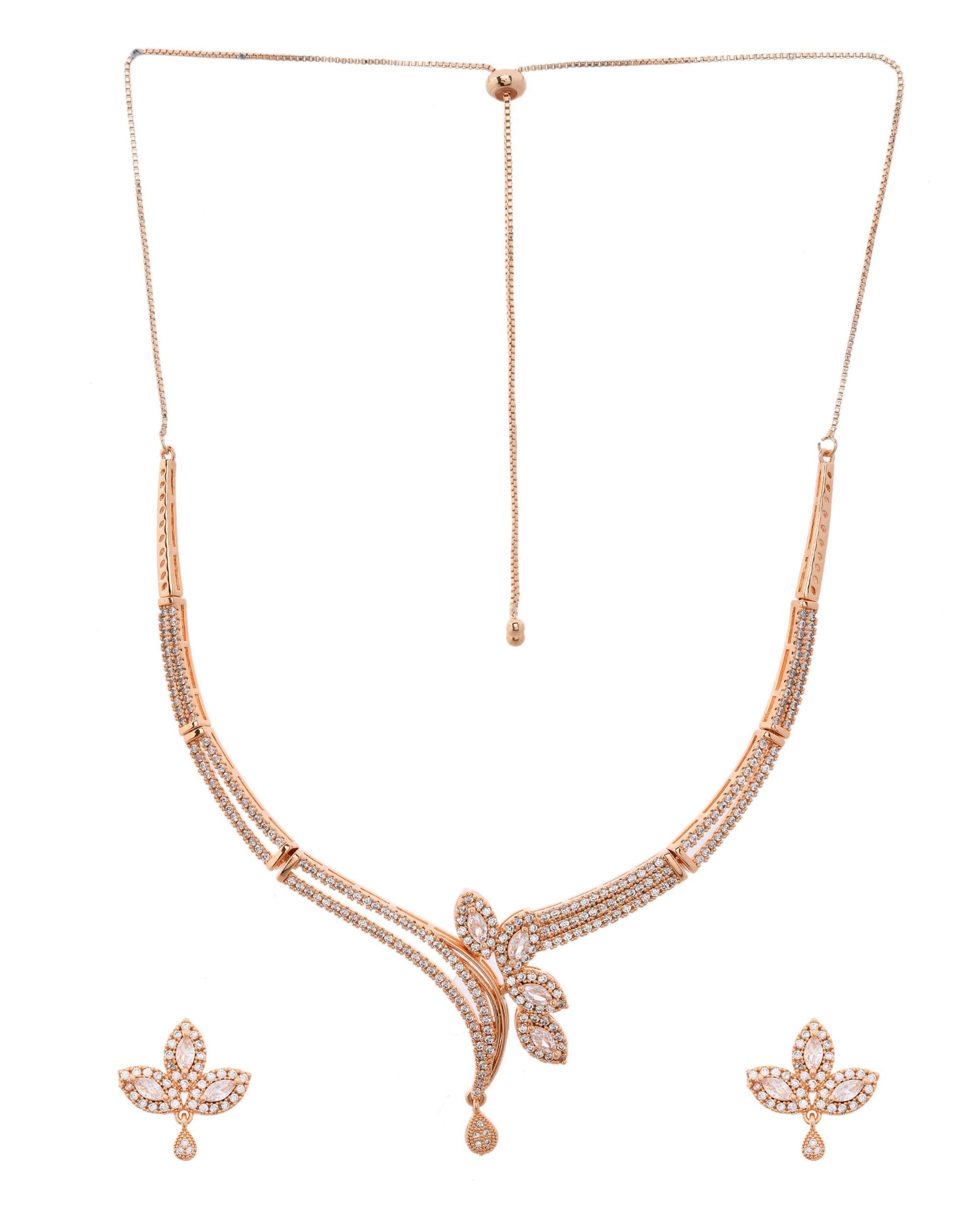 VOJ Gold-Polished Designer Ad Studded Jewellery Set - Swadesiicart