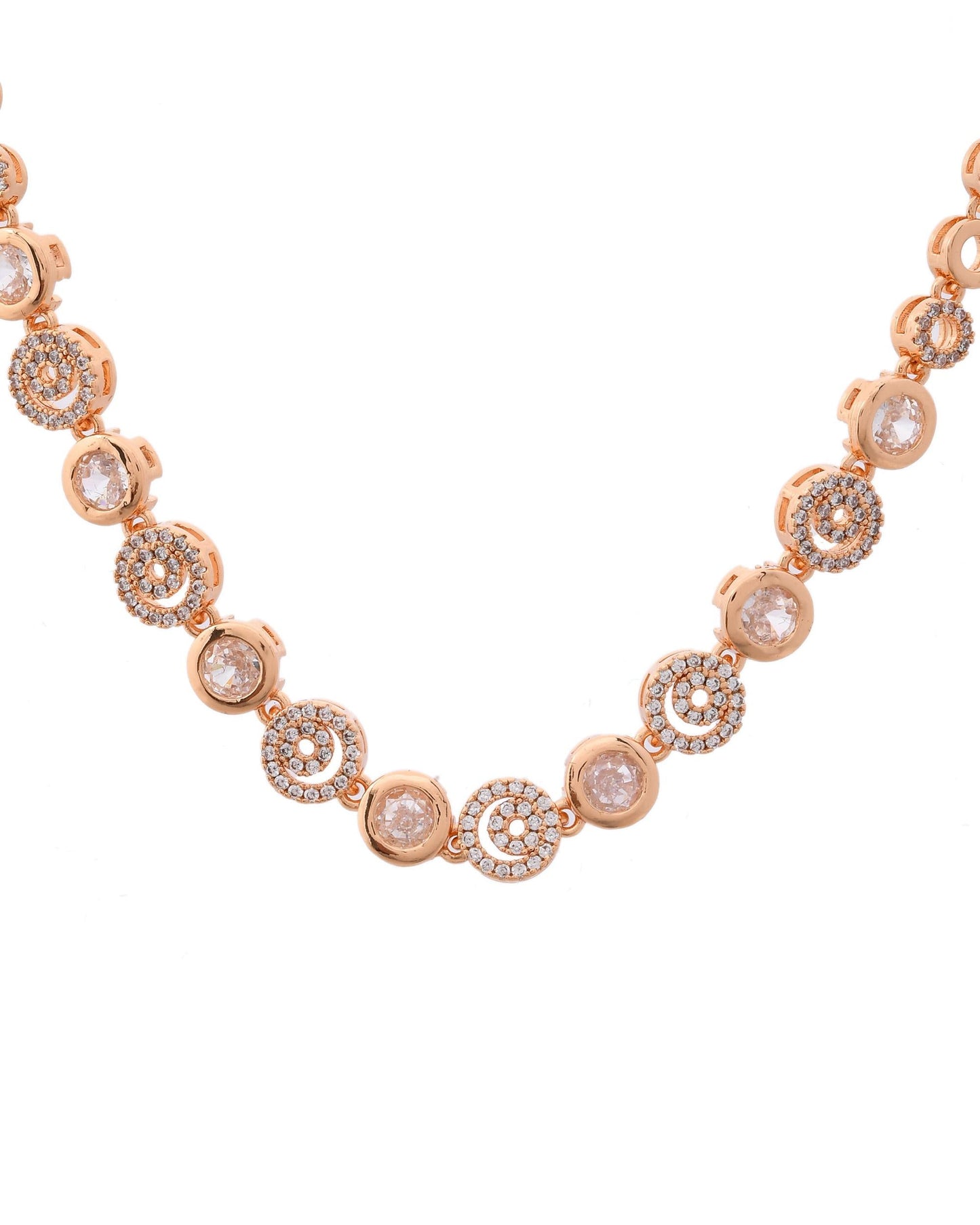 VOJ Gold-Polished Ad Stone Studded Circular Designer Jewellery Set - Swadesiicart