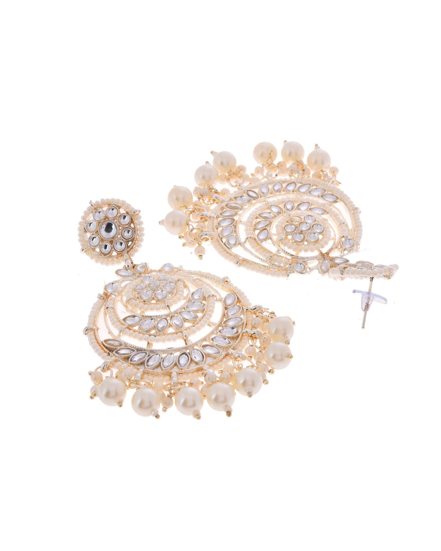 VOJ Gold-Polished Kundan And Pearl Studded Circular Earrings - Swadesiicart