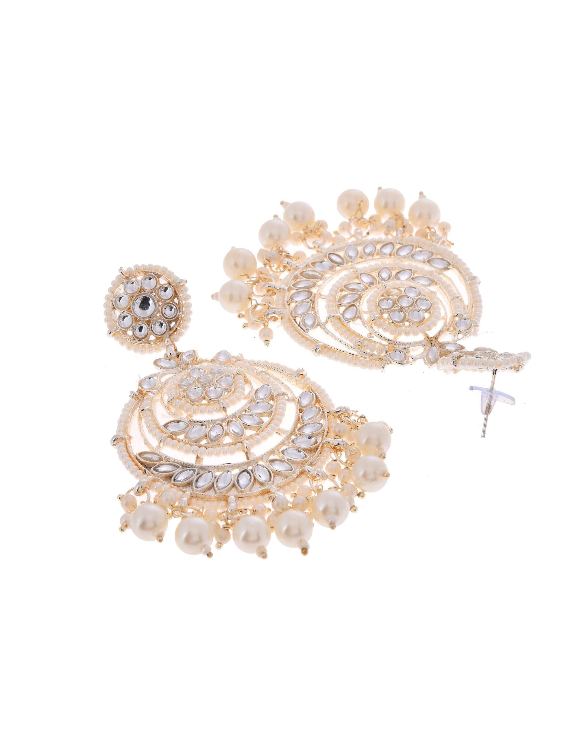 VOJ Gold-Polished Kundan And Pearl Studded Circular Earrings - Swadesiicart
