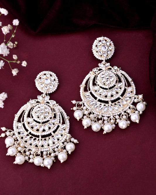 VOJ Gold-Polished Kundan And Pearl Studded Circular Earrings - Swadesiicart