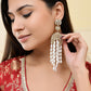 VOJ Kundan Studded White Pearl Long Drop Earrings - Swadesiicart