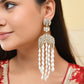 VOJ Kundan Studded White Pearl Long Drop Earrings - Swadesiicart