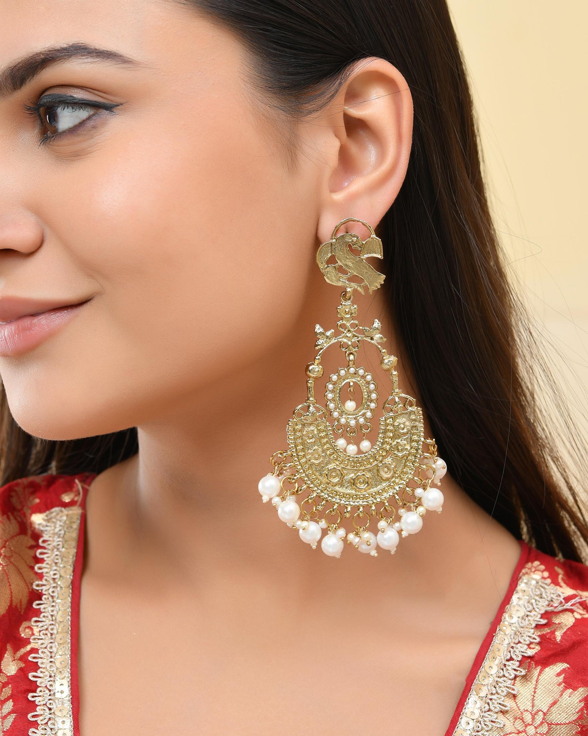 VOJ Copper Plated Designer Long Drop Earrings - Swadesiicart