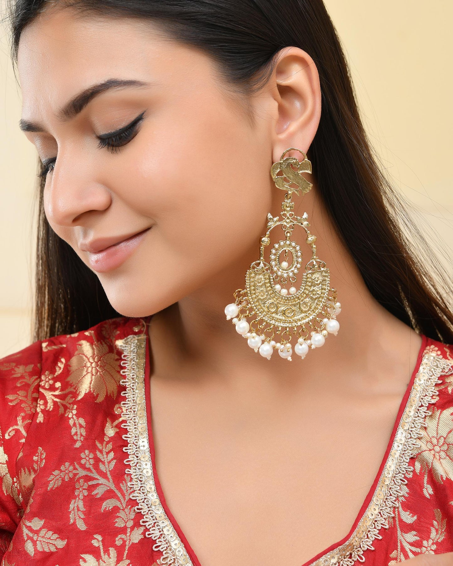 VOJ Copper Plated Designer Long Drop Earrings - Swadesiicart
