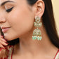 VOJ Mint Green Stone Studded Gold-Polished Jhumkas - Swadesiicart