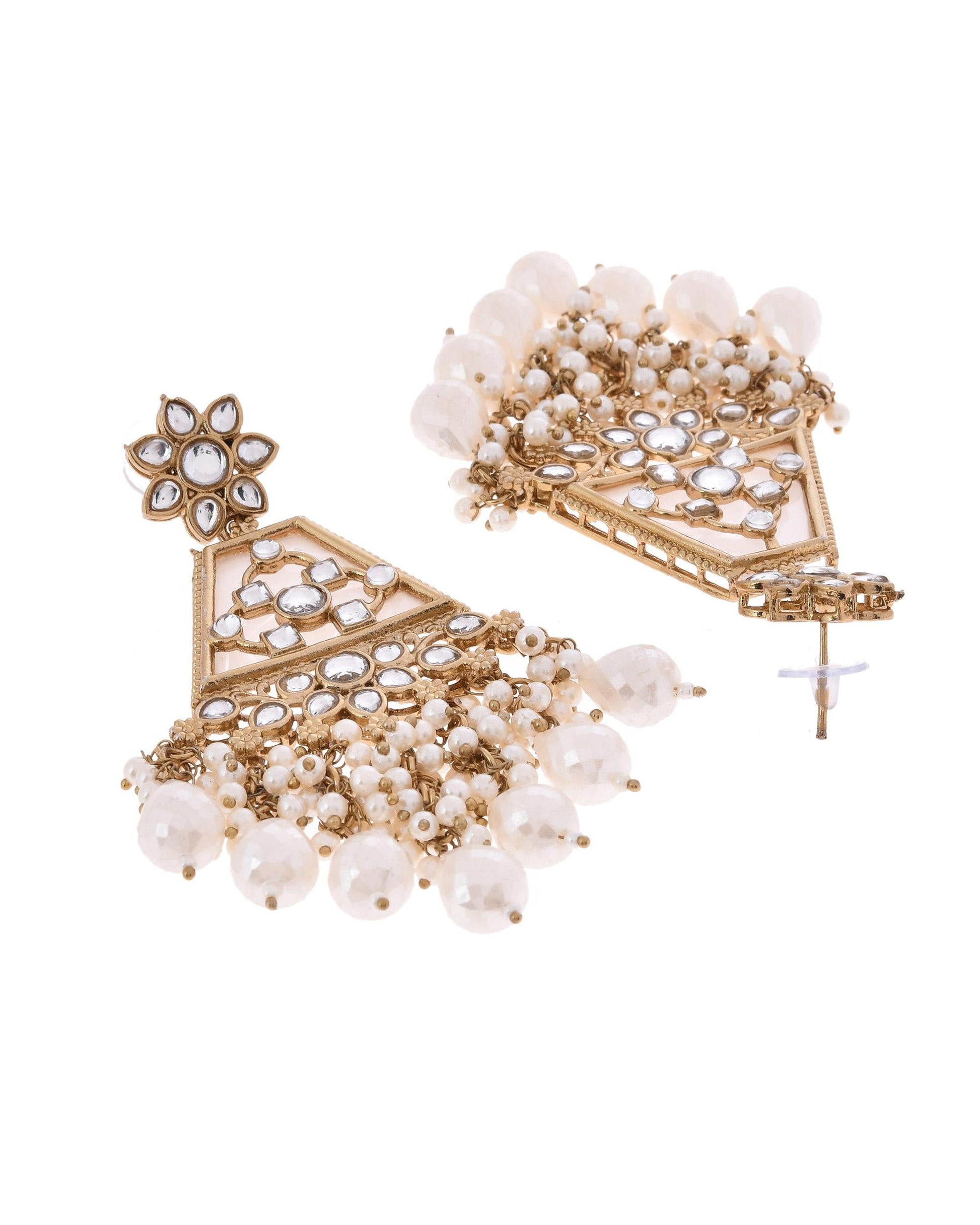 VOJ Gold-Polished Kundan Studded Contemporary Earrings - Swadesiicart