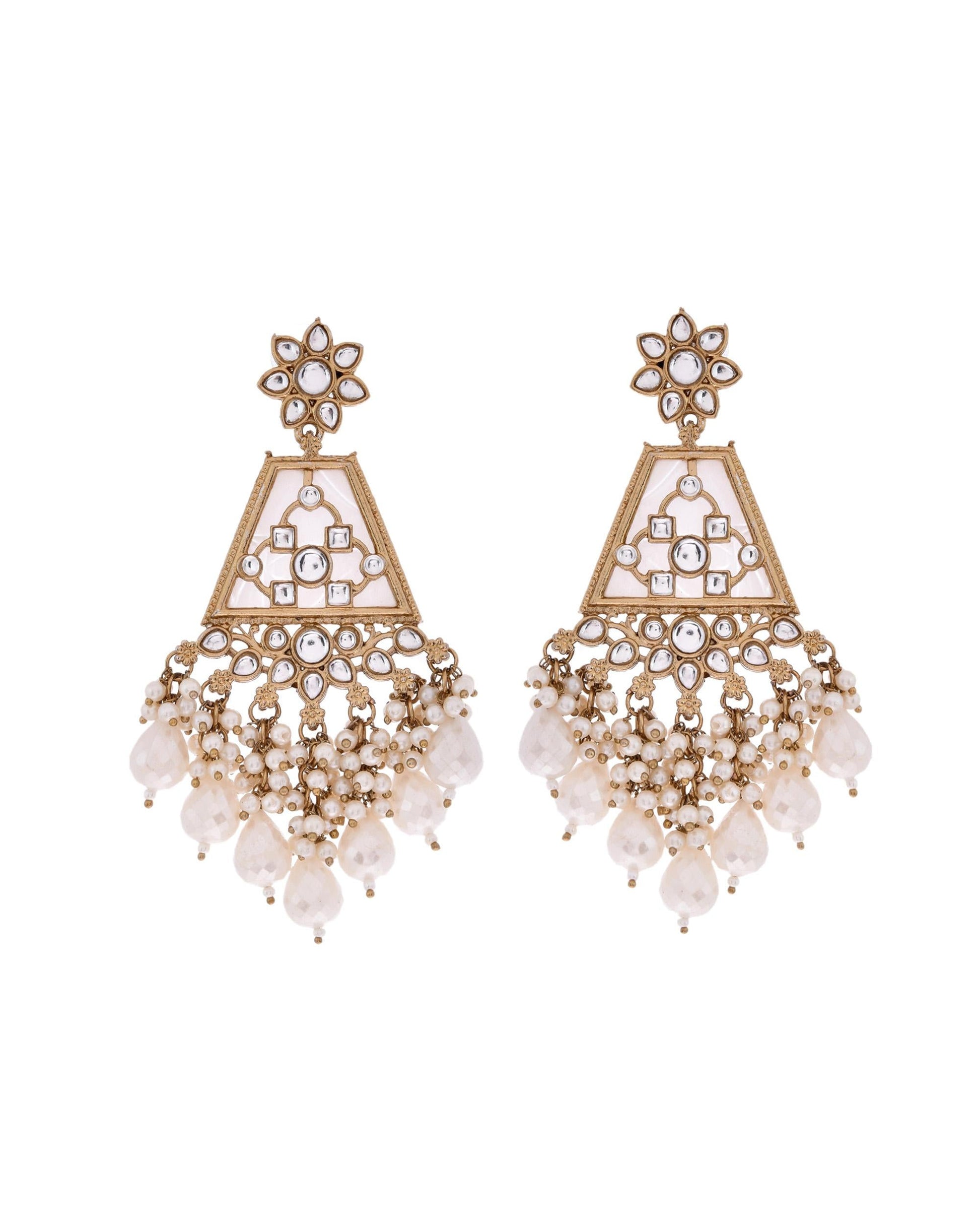 VOJ Gold-Polished Kundan Studded Contemporary Earrings - Swadesiicart