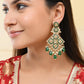 VOJ Green Stone Studded Gold-Polished Square Shaped Earrings - Swadesiicart