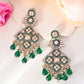 VOJ Green Stone Studded Gold-Polished Square Shaped Earrings - Swadesiicart