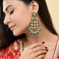 VOJ Teal Green Stone Studded Gold-Polished Circle Shaped Earrings - Swadesiicart