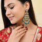 VOJ Teal Green Stone Studded Gold-Polished Circle Shaped Earrings - Swadesiicart