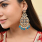 VOJ Blue Stone Studded Gold-Polished Crescent Shaped Earrings - Swadesiicart