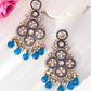 VOJ Blue Stone Studded Gold-Polished Crescent Shaped Earrings - Swadesiicart