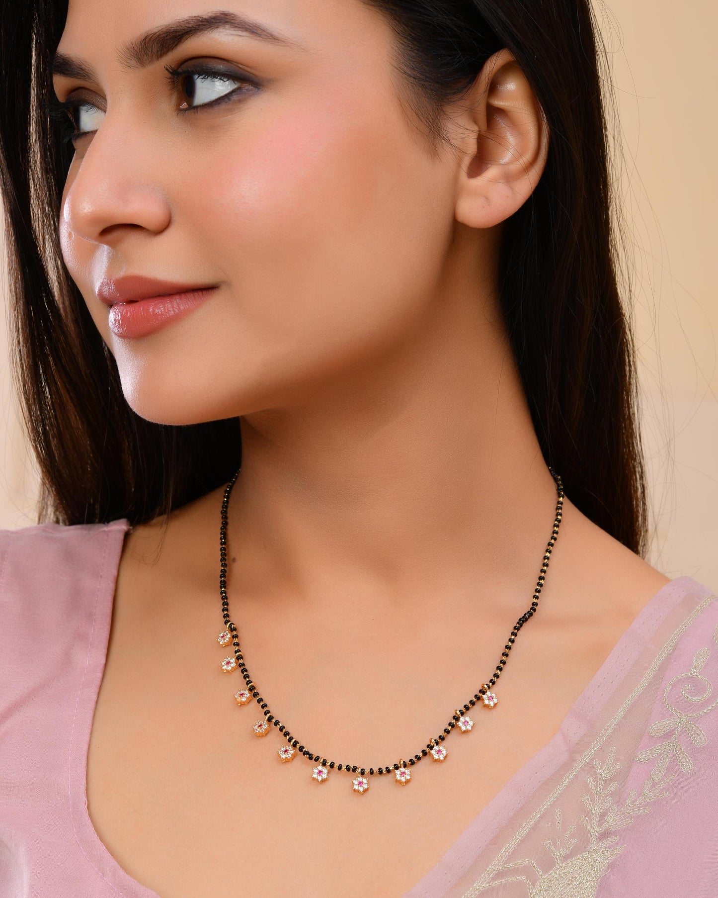 VOJ Gold-Polished Ad Stone Studded Mangalsutra - Swadesiicart