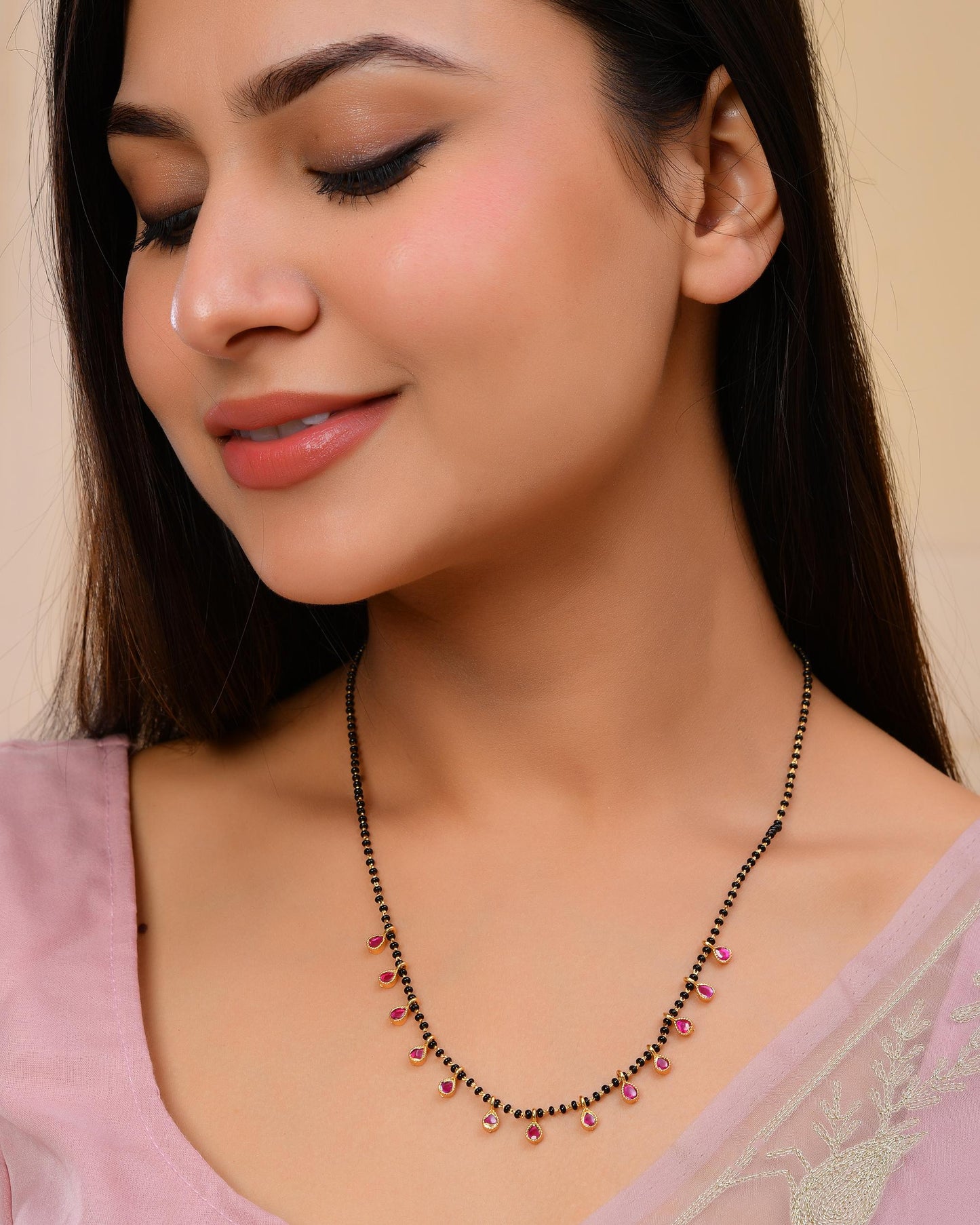 VOJ Gold-Polished Ad Studded Drop Shaped Mangalsutra - Swadesiicart