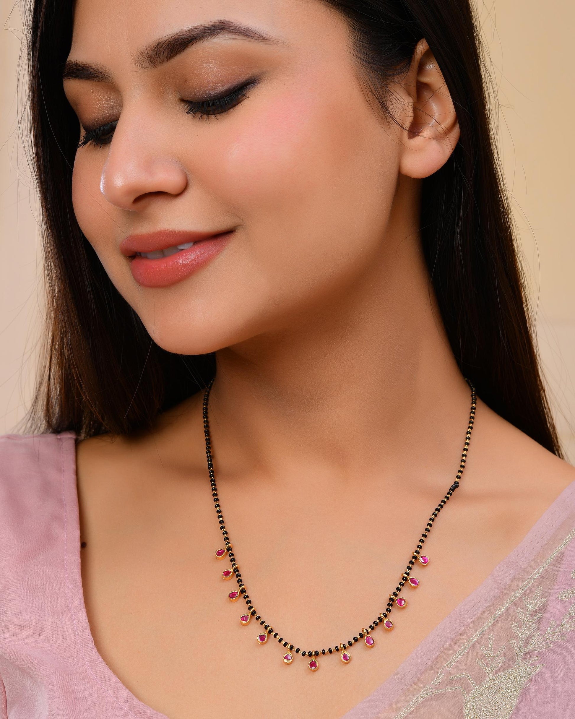 VOJ Gold-Polished Ad Studded Drop Shaped Mangalsutra - Swadesiicart