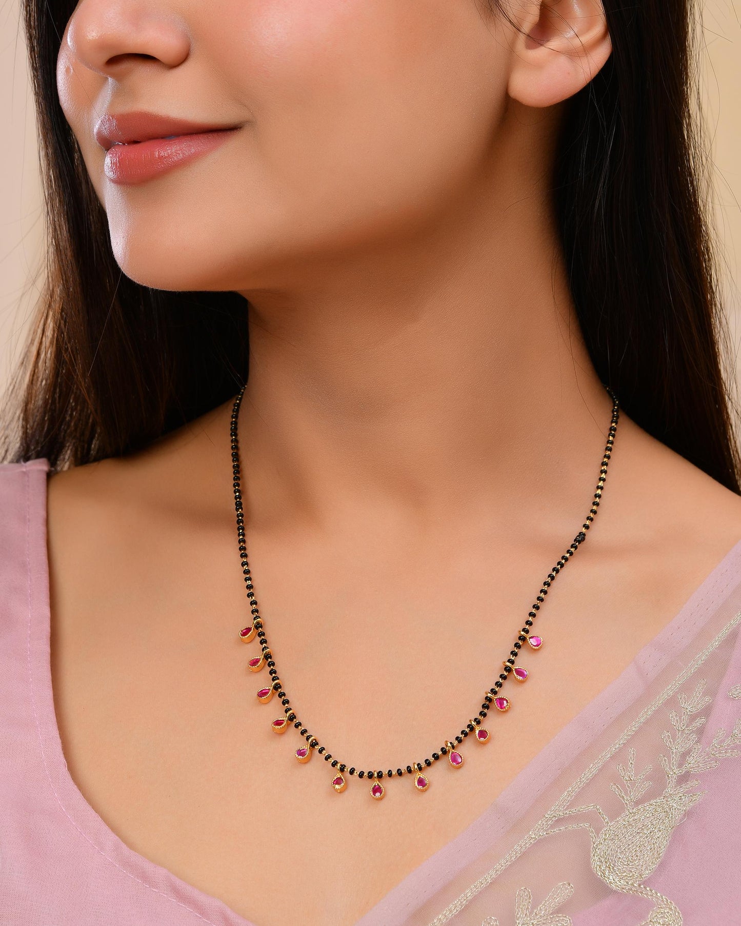 VOJ Gold-Polished Ad Studded Drop Shaped Mangalsutra - Swadesiicart