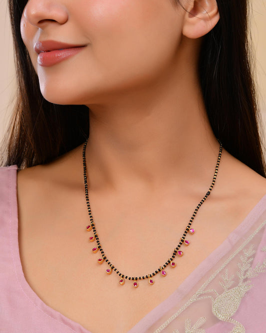 VOJ Gold-Polished Ad Studded Drop Shaped Mangalsutra - Swadesiicart
