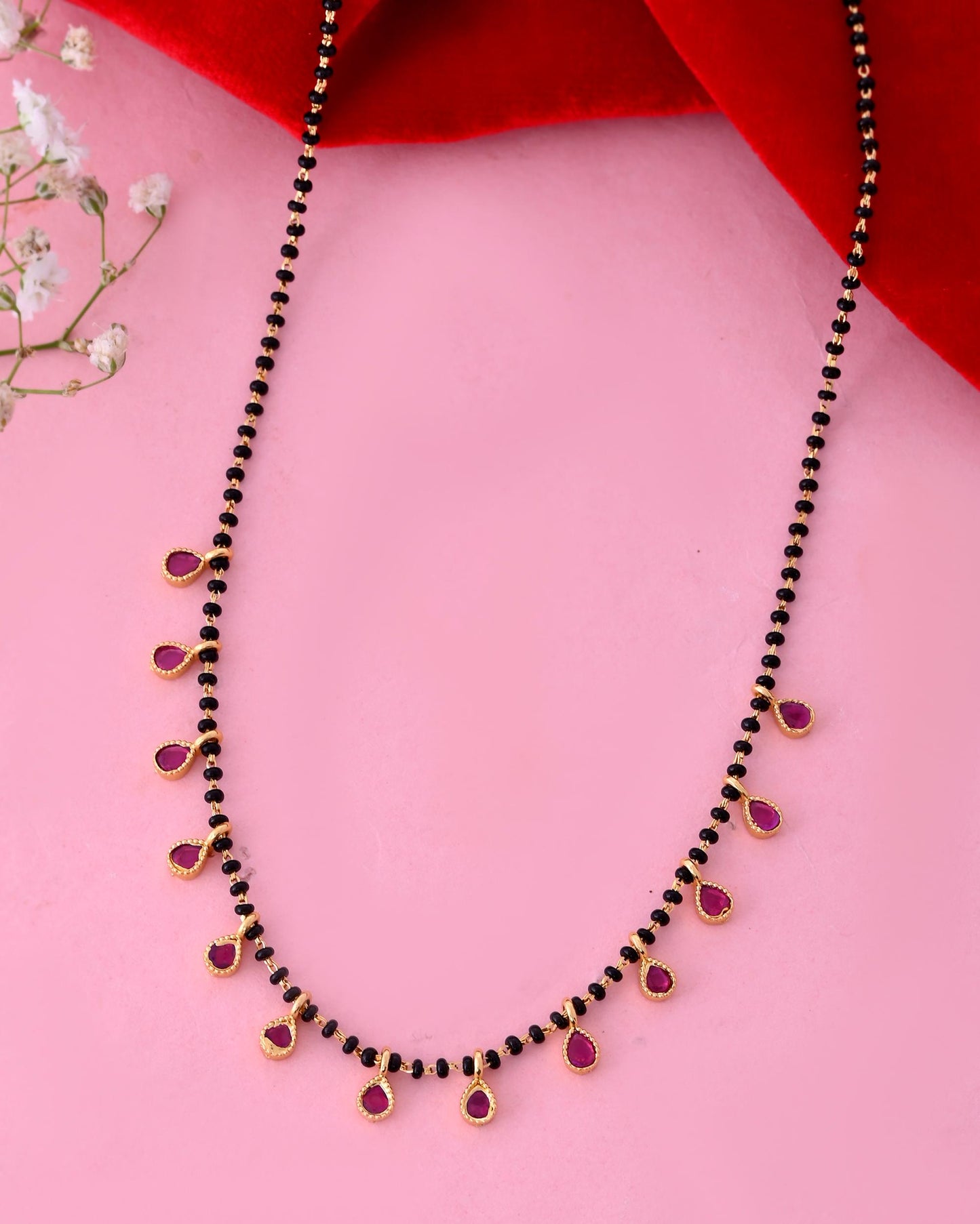 VOJ Gold-Polished Ad Studded Drop Shaped Mangalsutra - Swadesiicart