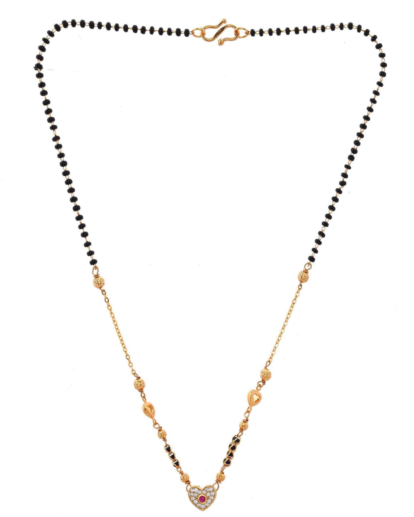 VOJ Gold-Polished Ad Studded Heart Shaped Mangalsutra - Swadesiicart