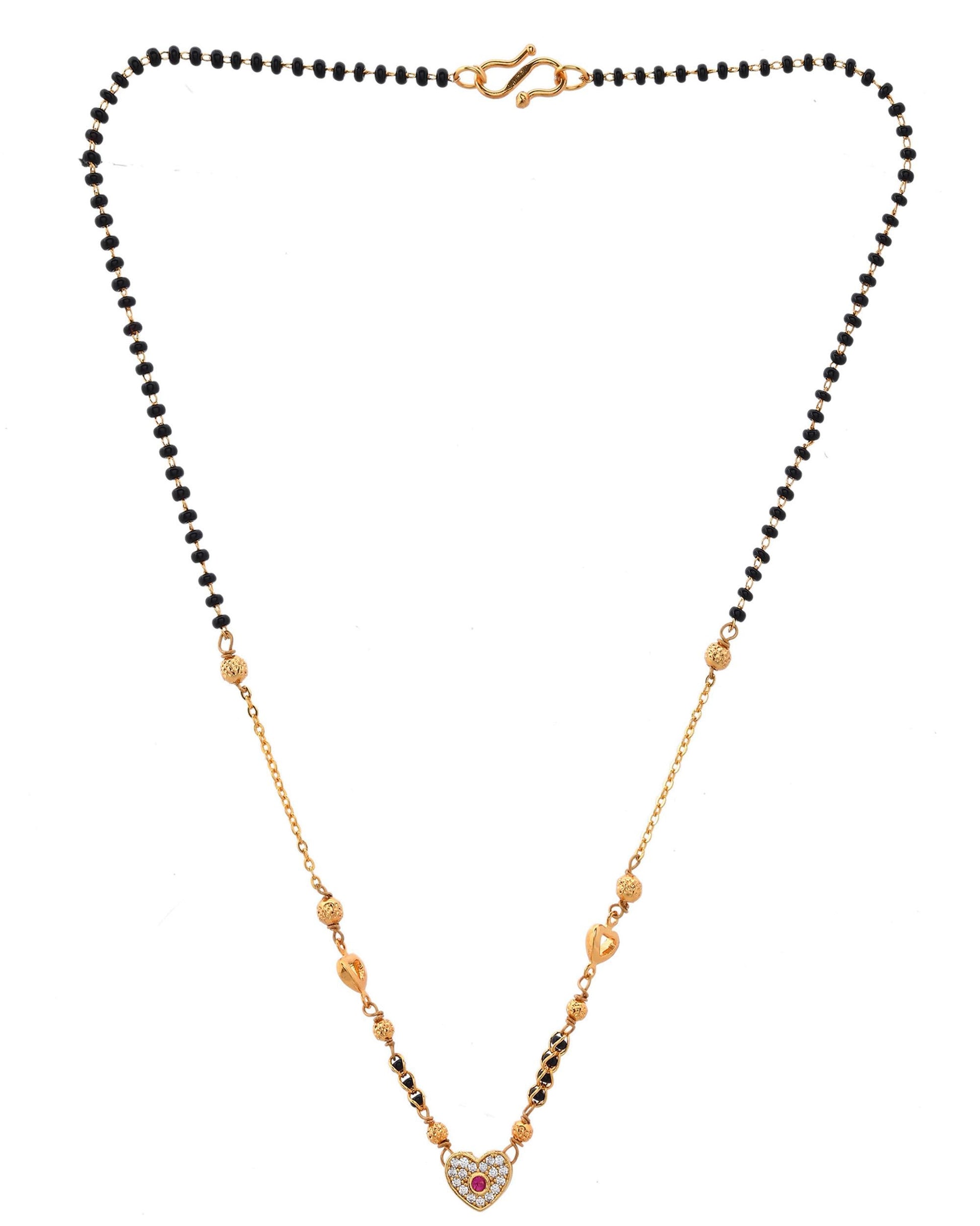 VOJ Gold-Polished Ad Studded Heart Shaped Mangalsutra - Swadesiicart