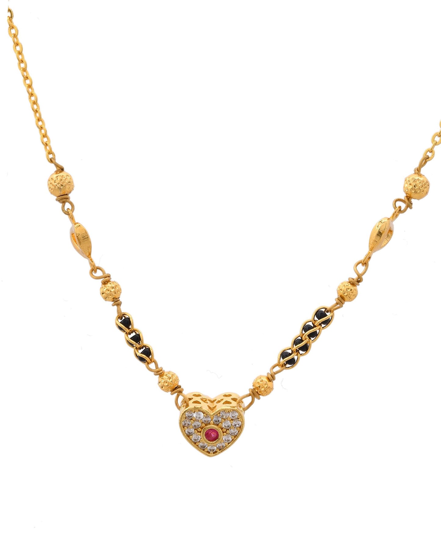 VOJ Gold-Polished Ad Studded Heart Shaped Mangalsutra - Swadesiicart