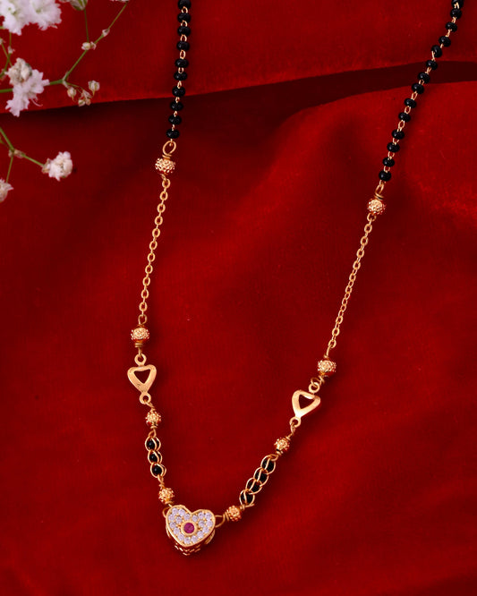 VOJ Gold-Polished Ad Studded Heart Shaped Mangalsutra - Swadesiicart